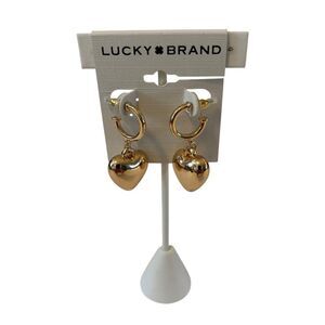 Puffy Heart Charm Dangle Hoop Earrings.